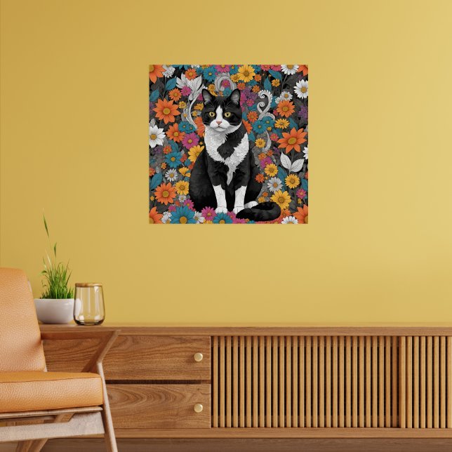 Poster Gatinha entre as flores (Sala de Estar 2)