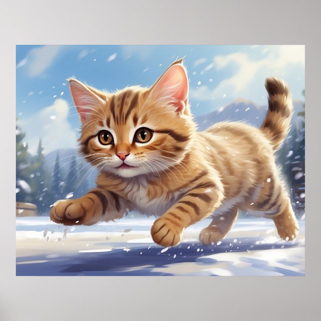 Poster *~* Gatinho 5:4 Gatinhos Gatinhos Executando NEVE  (Frente)