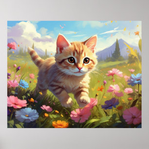 Poster *~* Gatinho Andando Flores 5:4 Gato Kitten AP68