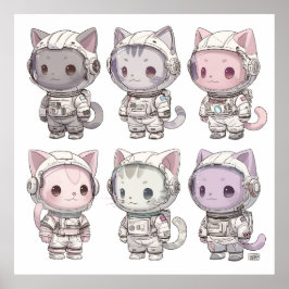 Poster Gatinho Astronauta Chibi Equipe Kawaii