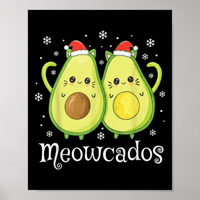 Poster Gatinho Bonito Avocado Pun Engraçado Xmas Comida A (Frente)
