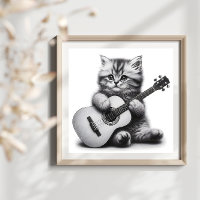 Gatinho Bonito com Retrato Lápis de Violão Acústic