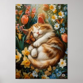 Poster Gatinho Bonito nas Flores da primavera - Dia perfe