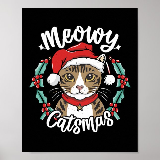Poster Gatinho Bonito Natal Papai Noel Feliz Catmas Homen (Frente)