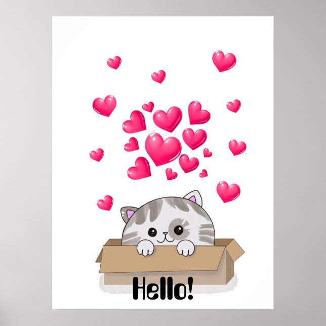 Poster Gatinho bonito saindo de uma caixa (Frente)