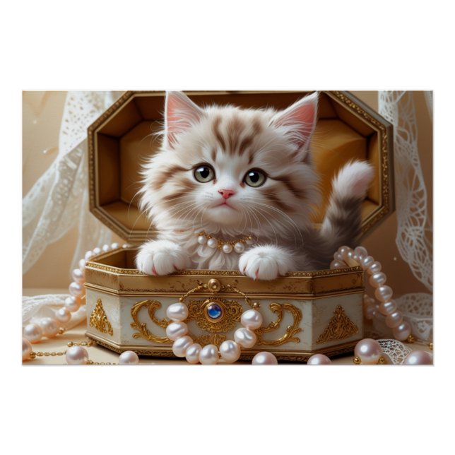 Póster Gatinho bonito sentado em uma caixa de joias (Frente)