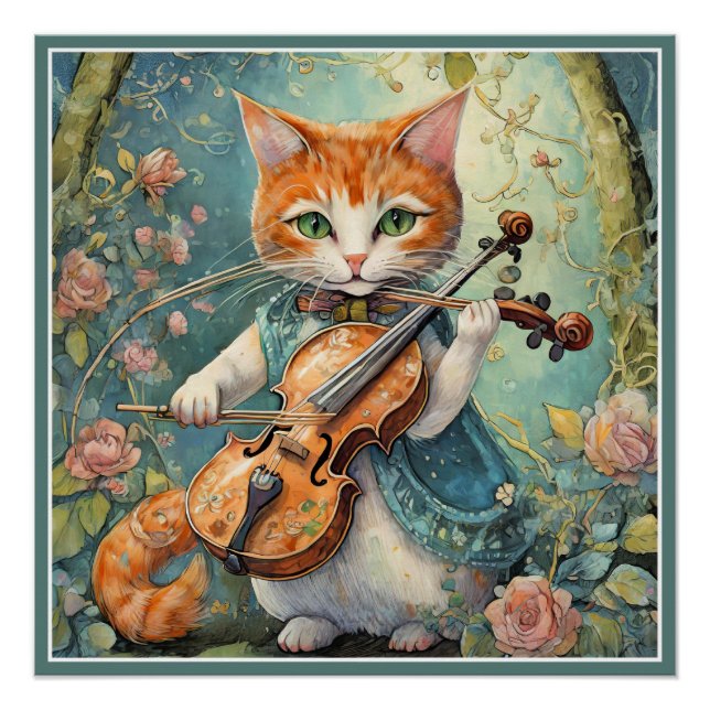 Póster Gatinho bonito tocando violino (Frente)