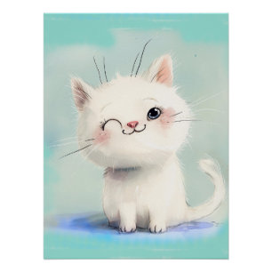 Póster Gatinho Branco Bonito