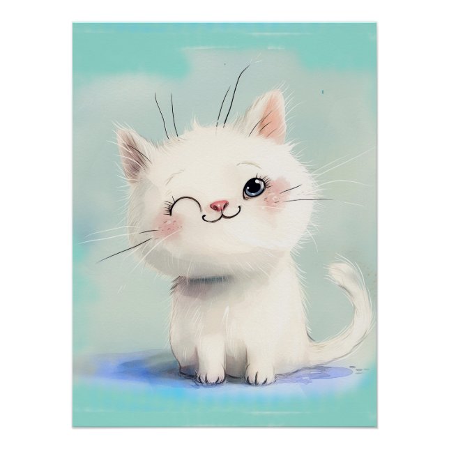 Póster Gatinho Branco Bonito (Frente)