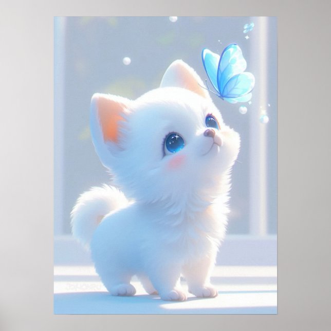 Poster Gatinho Branco Bonito (Frente)