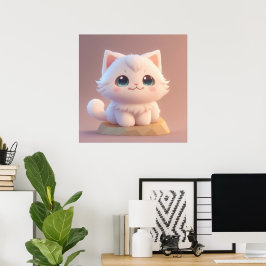 Poster Gatinho Branco Fofinho de Olhos Grandes
