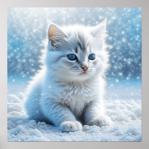Poster Gatinho Branco Pequeno no Natal da Neve