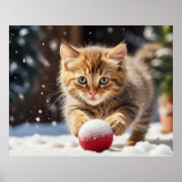 *~* Gatinho Brincando com Bola na Neve 5:4 Gato AP
