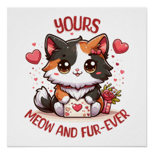 Póster Gatinho Calico Adorável Dia dos Namorados 