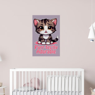 Poster Gatinho Chibi Kawaii, Puro e Adorável, de cor rosa