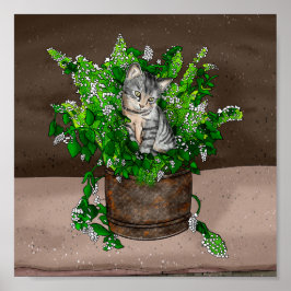 Poster Gatinho cinza em Balde de catnip