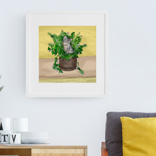 Poster Gatinho cinza em Balde de catnip (Criador carregado)