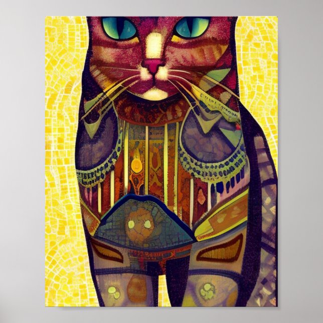 Poster Gatinho com estampas de abstrato de mosaico de gat (Frente)