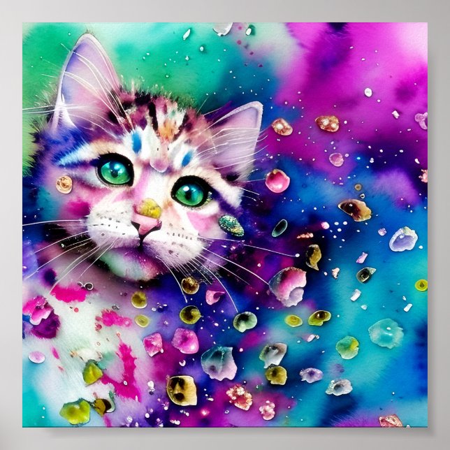 Poster Gatinho com respingos de aquarela (Frente)
