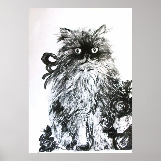Poster GATINHO COM ROSAS ,Preto e Branco (Frente)
