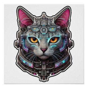 Póster Gatinho curioso em um capacete cibernético