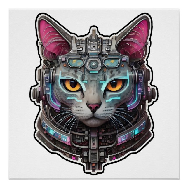 Póster Gatinho curioso em um capacete cibernético (Frente)
