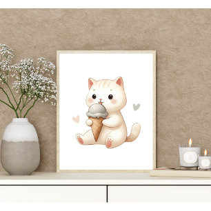 Poster Gatinho de Aquarela Caprichosa com Casquinha de So