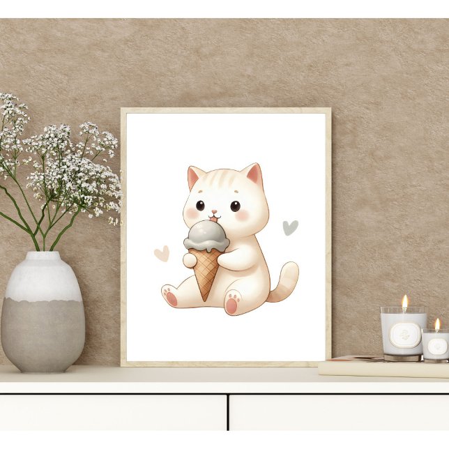 Poster Gatinho de Aquarela Caprichosa com Casquinha de So (Criador carregado)