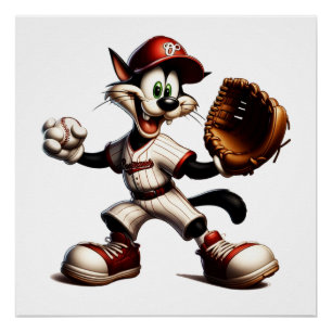 Póster Gatinho De Beisebol Enrola Para Cima