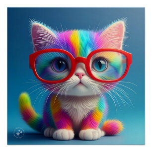 Póster Gatinho de Cores de Arco-Íris Usando Óculos-46568