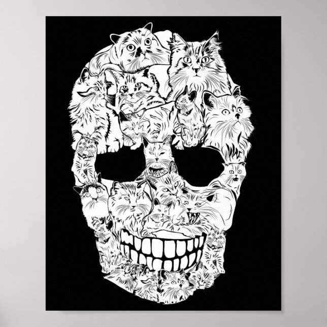 Poster Gatinho de crânio Esqueleto de Halloween Costume A (Frente)