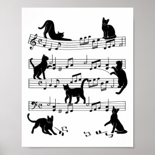 Poster Gatinho De Gato Reproduzindo Música Limpa Piano Ar