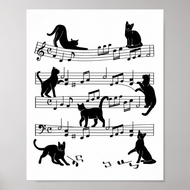 Poster Gatinho De Gato Reproduzindo Música Limpa Piano Ar (Frente)