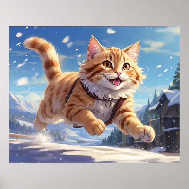 Poster *~* Gatinho de neve feliz saltando 5:4 Kitten Cat  (Frente)