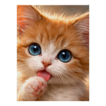 Gatinho de Olhos Azuis Lambendo a Pata
