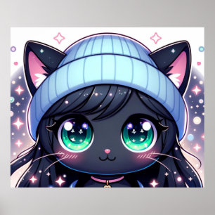 Poster Gatinho De Olhos Estrelados: Gato De Anime Encanta