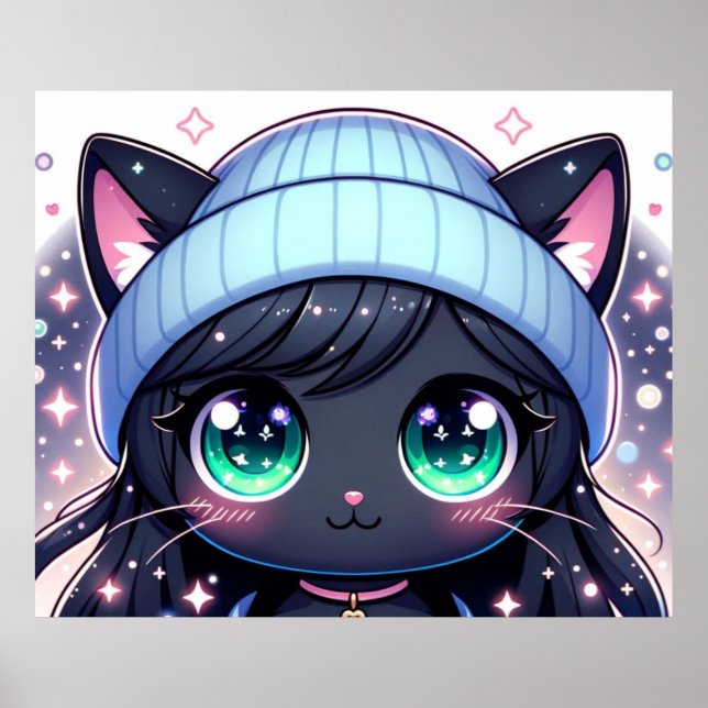 Poster Gatinho De Olhos Estrelados: Gato De Anime Encanta (Frente)