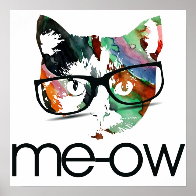 Póster Gatinho do hipster Meow (Frente)