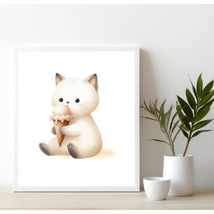 Poster Gatinho Doce e Alegre com Casquinha de Sorvete