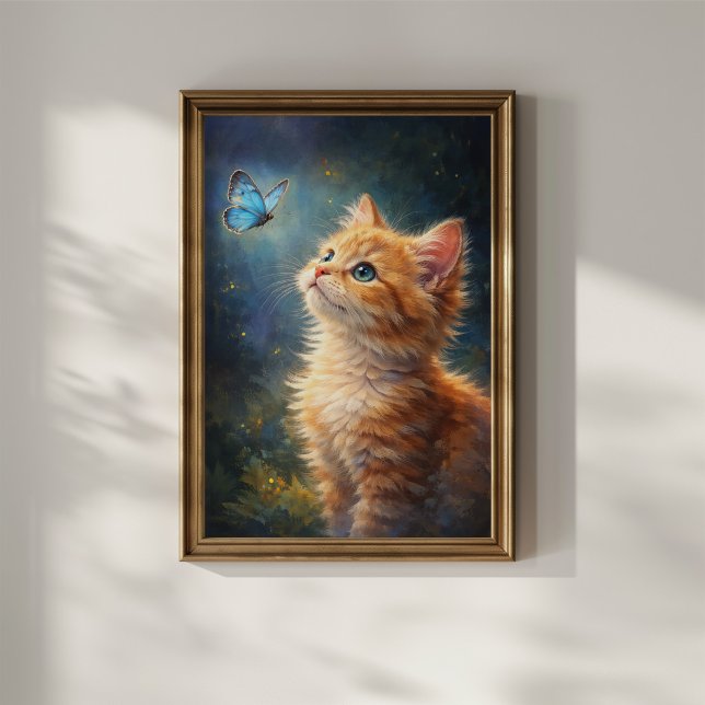 Poster Gatinho e Borboleta Azul (Criador carregado)