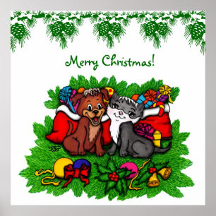 Poster Gatinho e Copo, XMas Feliz