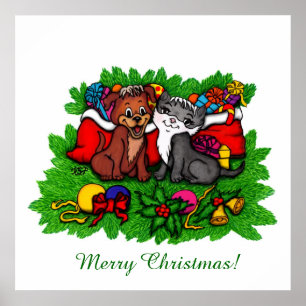 Poster Gatinho e Copo, XMas Feliz