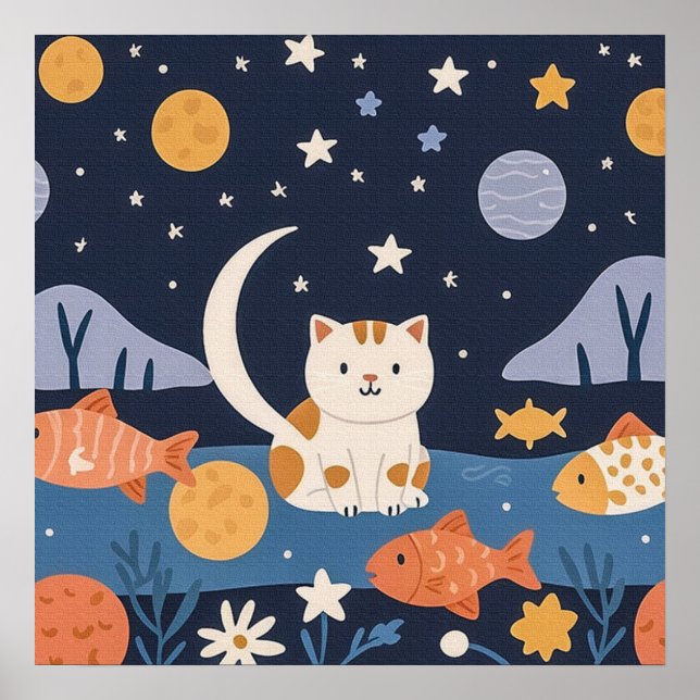 Poster Gatinho Encantado Entre Estrelas e Peixes (Frente)