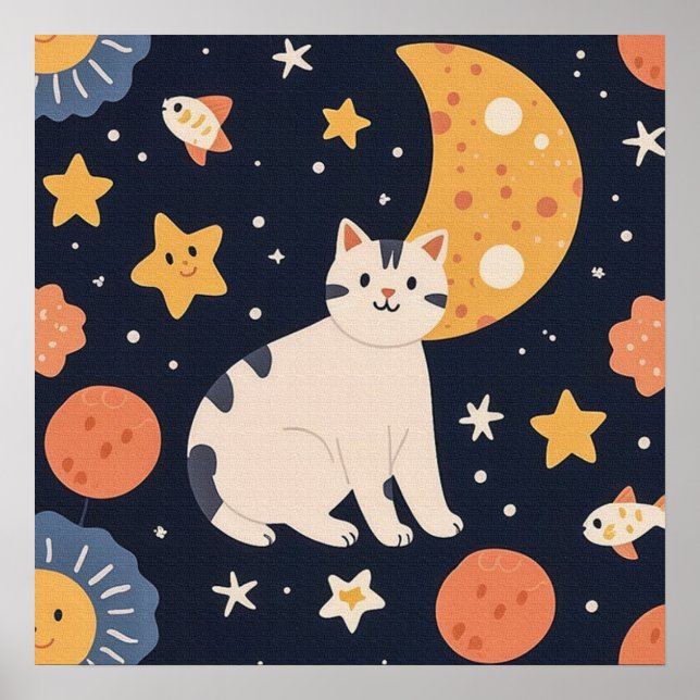Poster Gatinho Encantado Entre Estrelas e Peixes (Frente)