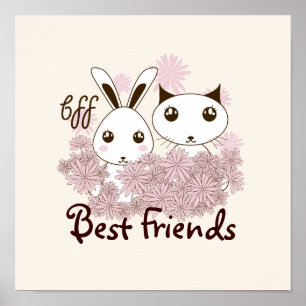 Poster Gatinho Fofo e Amigos Animais Coelhinhos Crianças