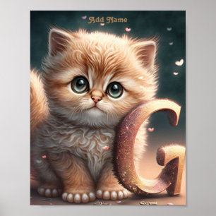 Poster Gatinho Fofo e Caprichoso Corações Berçário Imprim