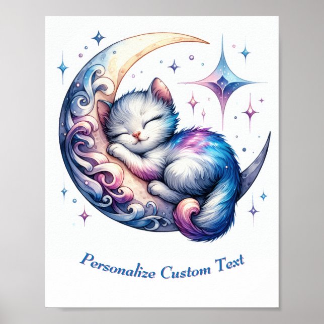Poster Gatinho Fofo Personalizado Dormindo na Lua (Frente)