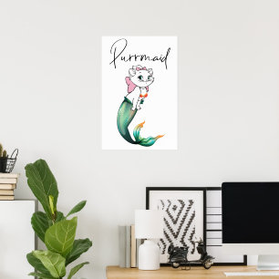 Poster Gatinho Gato-Purê - Design de Gato-Sereia Divertid