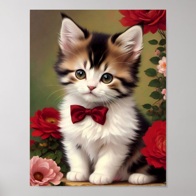 Poster Gatinho giro Vestindo um Arco vermelho (Frente)