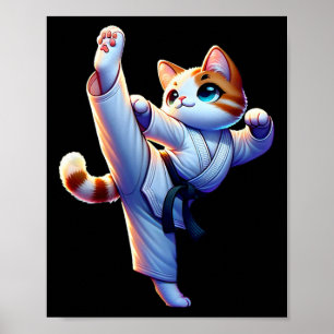 Poster Gatinho Kawaii Karate Em Ação
